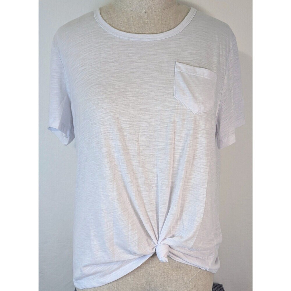 Just Be Plus White Slub Knit Front Knot Pocket Tee Short Sleeve Plus Size 1X